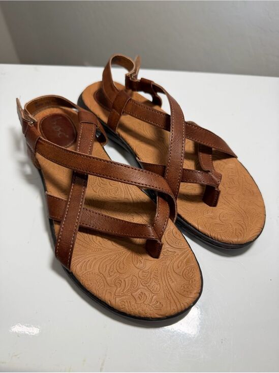 Born Shoes - b.o.c. Born Concept Brown Leather Strappy Toe-Ring Ankle Strap Sandals 8
